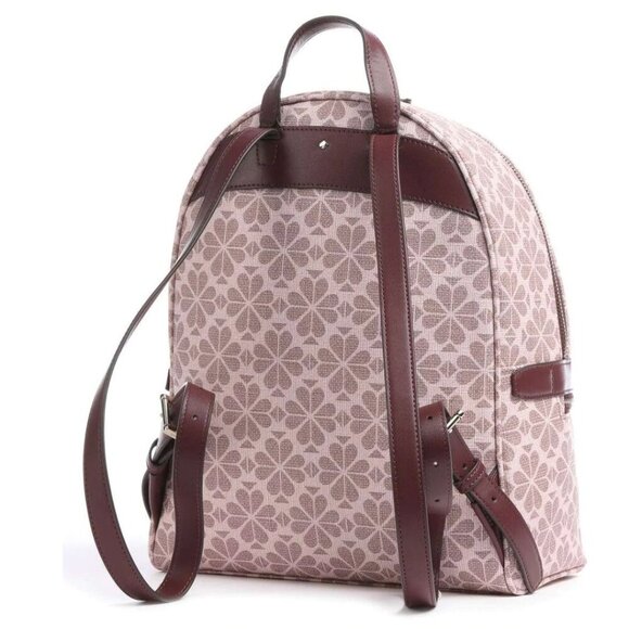 Kate Spade Large Backpack Flower Jacquard Beige Coated Canvas Leather Pockets - Picture 5 of 11